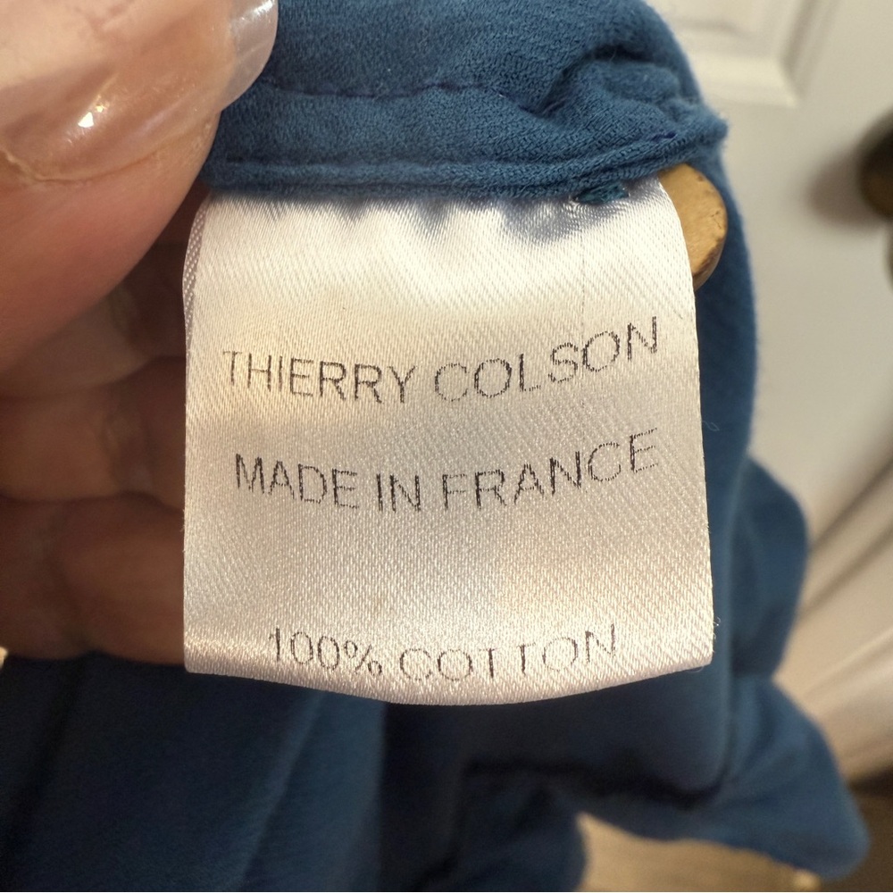 Thierry Colson blue corduroy long sleeve ruffle dress size Small - Picture 9 of 10